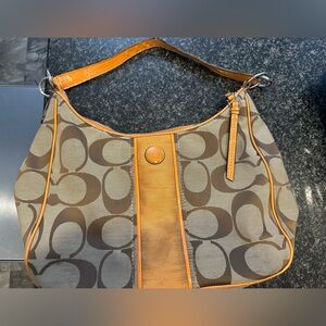 Coach Tan and Orange Signature Shoulder Bag fair condition